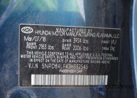 2018 Hyundai Elantra Sel из США, поврежденный, VIN 5NPD84LF4JH332545